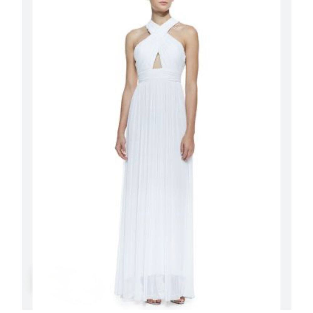 Alice + Olivia White Halter Style Flowy Backless Evening Gown Sz 2